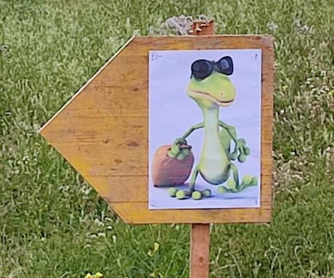 Beschilderung eines Eidechsenhabitats als Teil eines ökologischen Gartenprojekts.